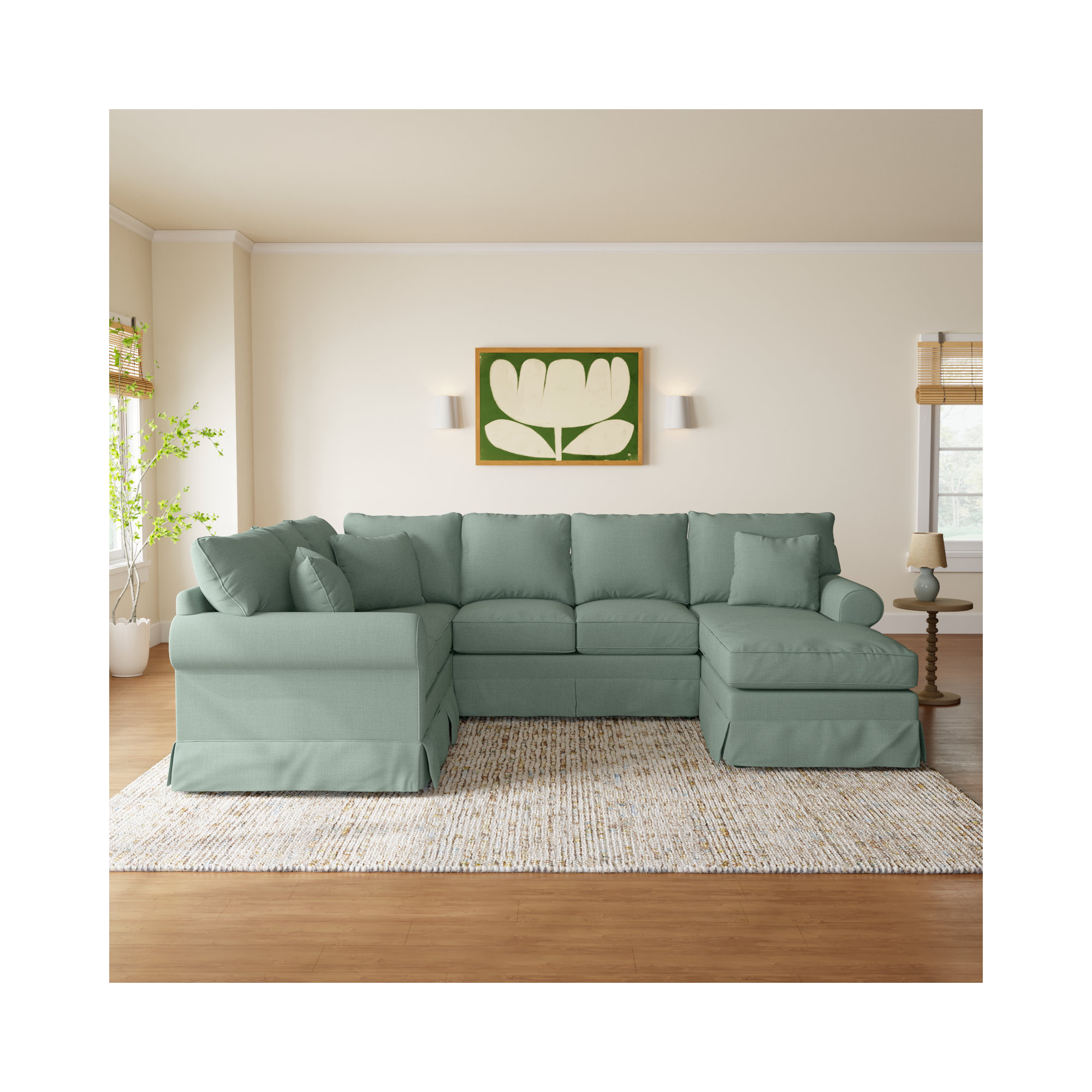 Friedman Upholstered Chaise U-Sectional, Bayou Spray Canvas, Right Hand Facing