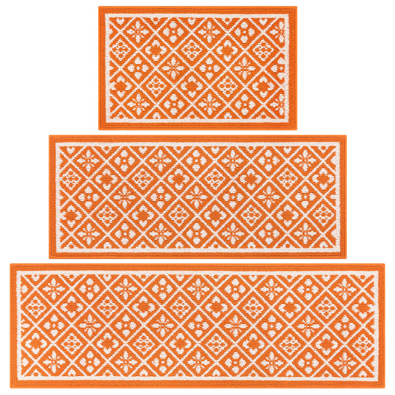 Stain Resistant Fall Kitchen Mat Runner Doormat Set Of 3, Tan