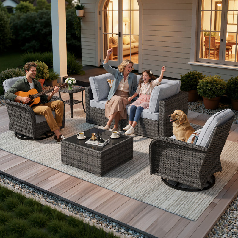 4 - Person Patio Conversation Set with Cushions, No, Gray