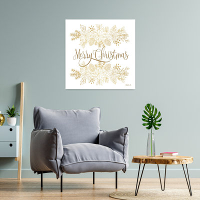 Golden Merry Christmas Contemporary Pine Poinsettia Art