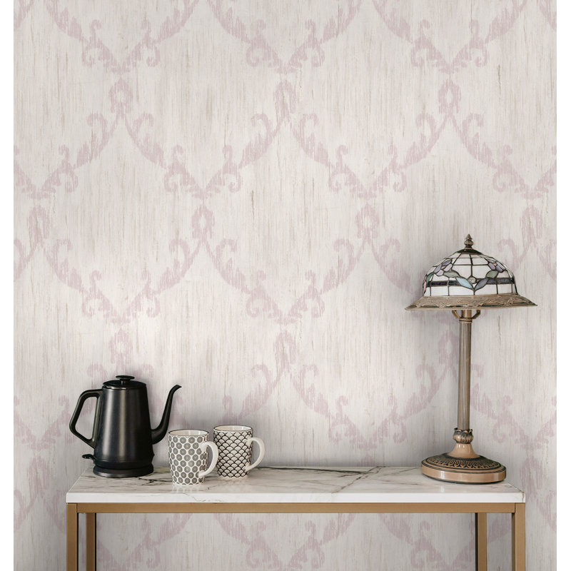Papier peint imitation avoine et métal Tessie Ogee Seabrook Designs, Ivoire / Mauve