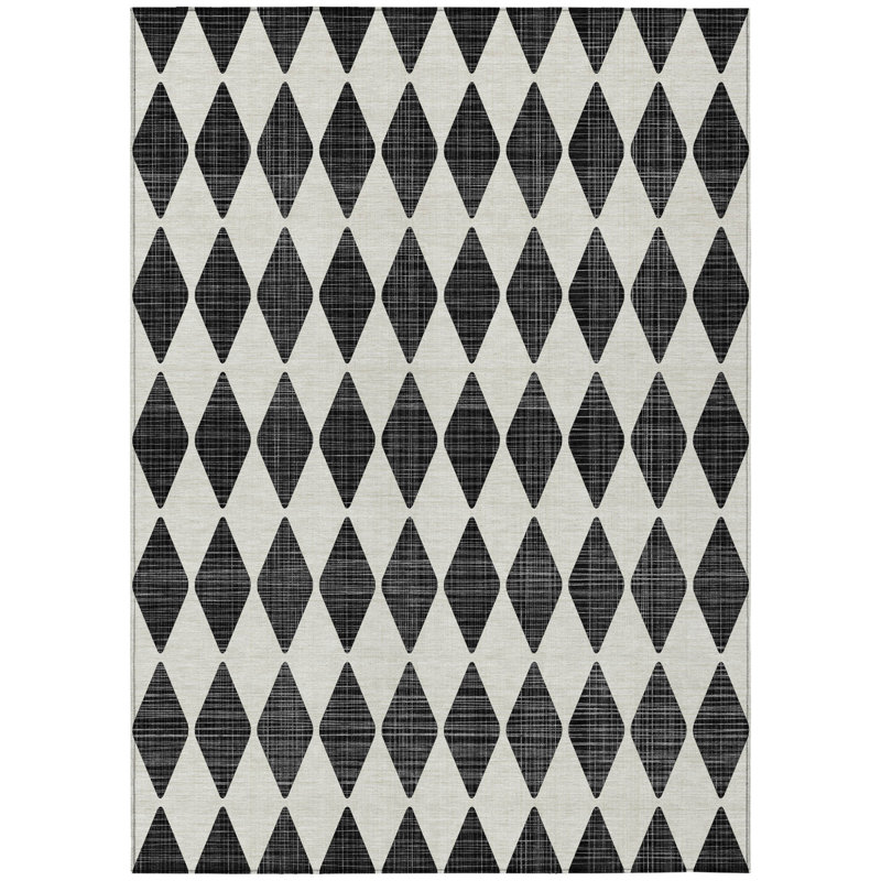Tapis intérieur / extérieur géométrique noir lavable 5 pi x 8 pi