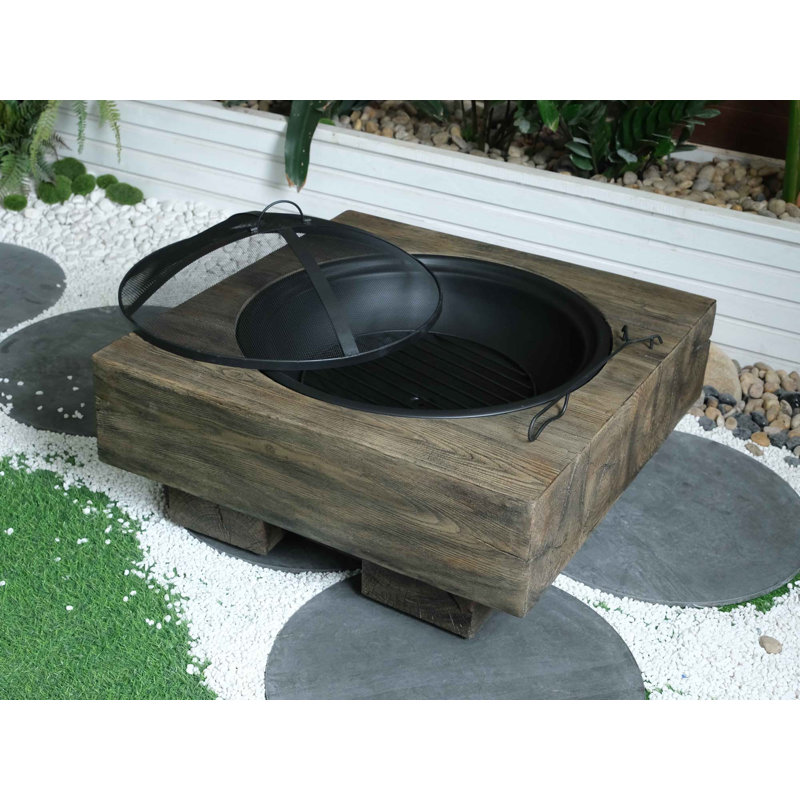 Wood-Fueled Outdoor Fire Pit with Wood Grain Design - Thumbnail 2