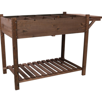Raised Garden Stand For Various Plants - Dark Brown Finish 8 Bed With Storage Shelf