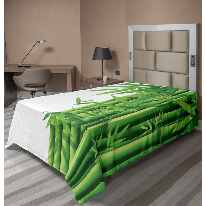 Ambesonne Forest Top Flat Sheet Japanese Tree Leaf Artwork White and Green_13723, Twin Flat Sheet