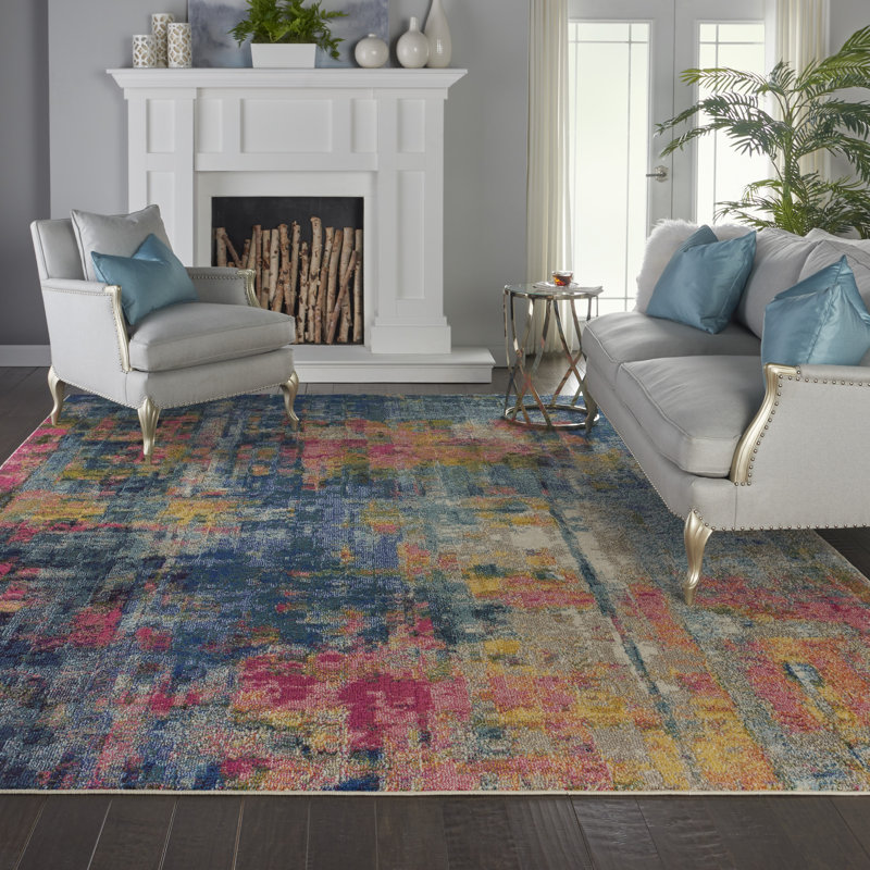 Tapis bleu contemporain contemporain, Rectangle de 10 pi x 14 pi