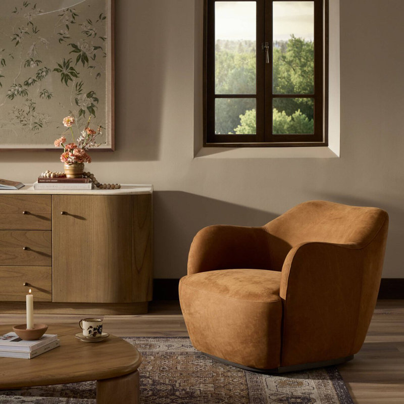 Julius Swivel Chair, Nubuck Cognac Top Grain Leather
