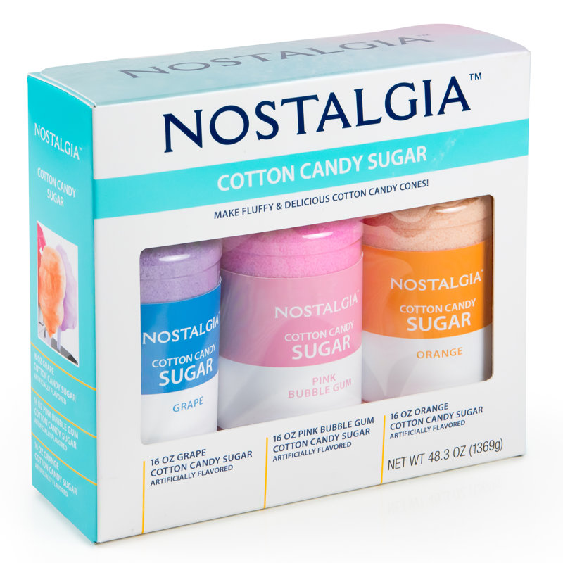 Nostalgie, barbe à papa, sucre à barbe à papa - raisin, gomme à bulles rose, orange - paquet de 3