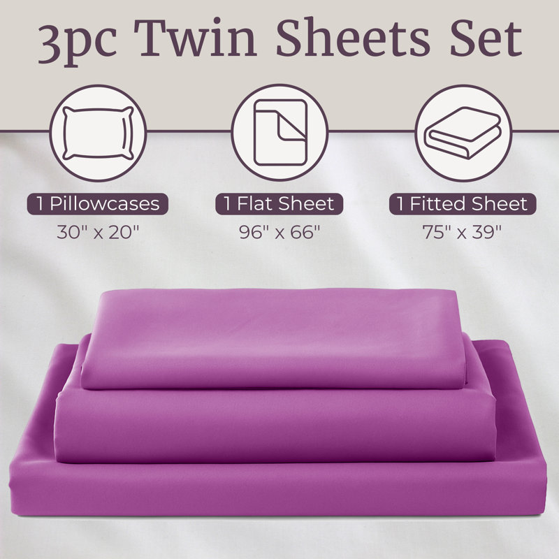 3-Piece Brushed Microfiber Sheet Set - Bedding with Wrinkle and Stain-Resistant Fitted and Flat Sheets Plus Pillowcase by Lavish Home