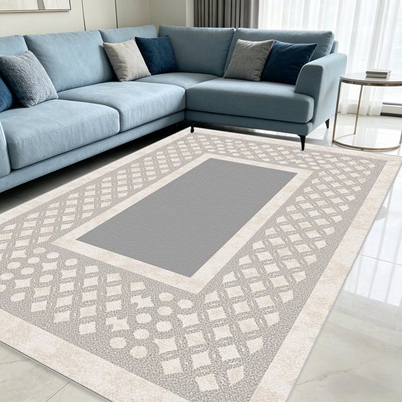 Light Grey Lattice Border carpet-easy to clean, machine-washable, soft and comfortable; suitable for door mats, kitchens, living rooms, bedrooms, corridors, and laundry areas. Easy to clean, durable carpet for home decoration.