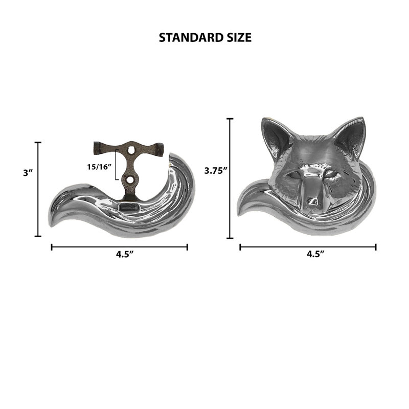 Heurtoir de porte renard, Argent nickel, 3,75 po x 3 po x 2,25 po