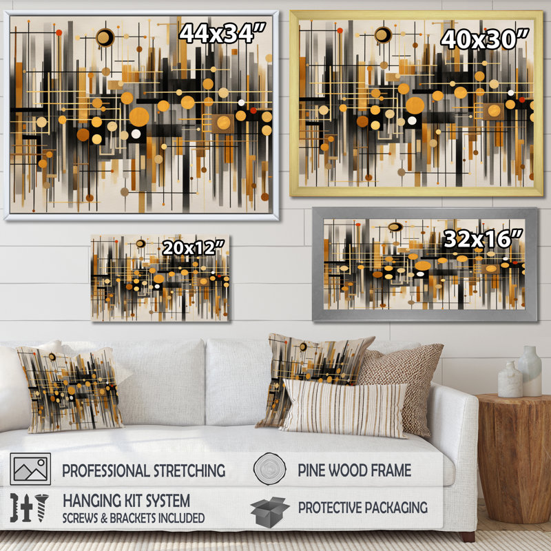 " Gold And Black Infinite Patterns ", Wrapped Canvas, 12" H x 20" W x 1" D