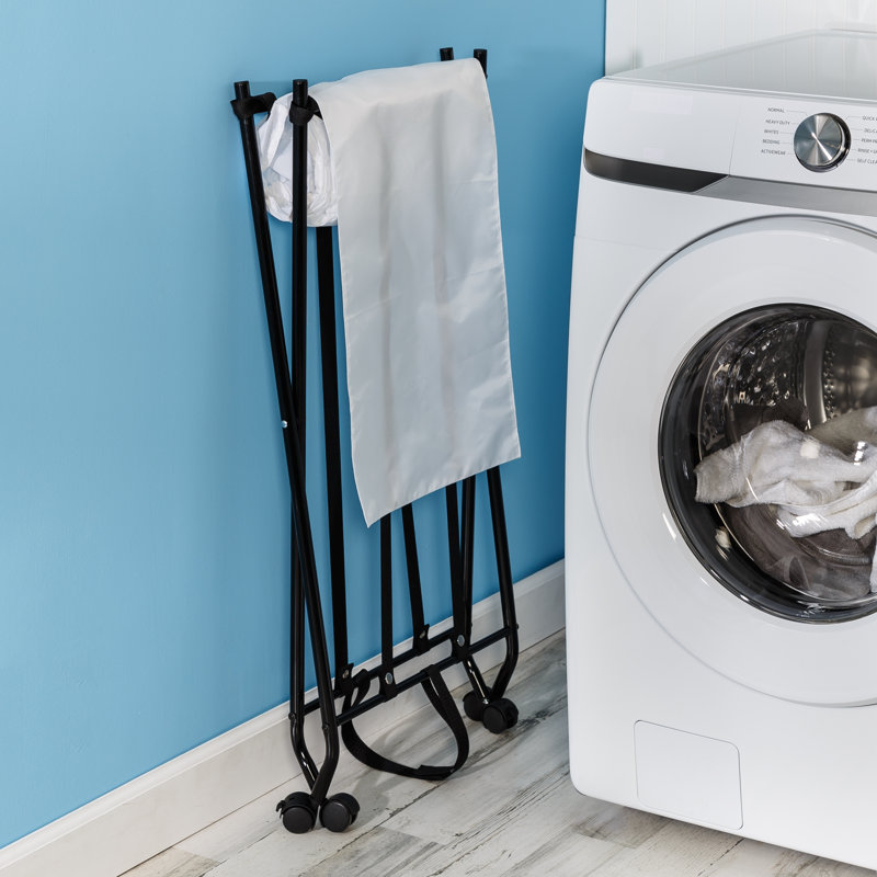 Panier à linge avec roulettes et couvercle, Blanc