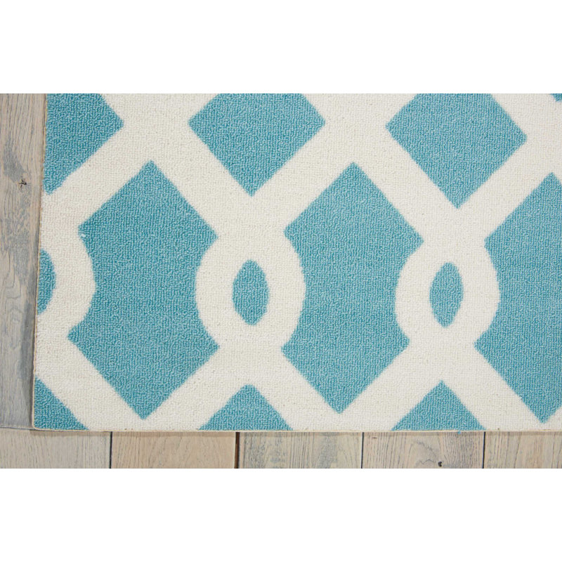 Easterly Geometric Blue/White Outdoor Area Rug, Rectangle 5'3" x 7'5"