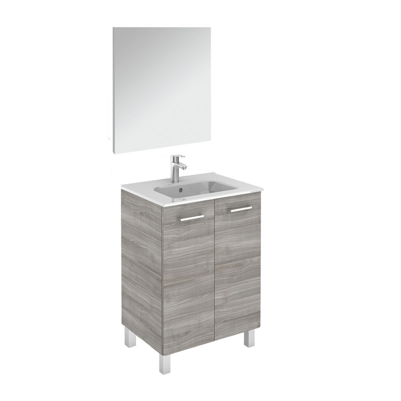 Ensemble de meuble-lavabo simple avec miroir Logic, Gris sable, 24"