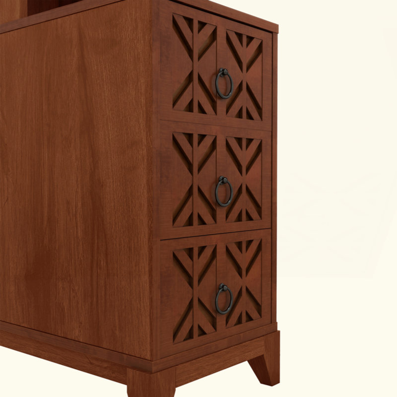 End Table With 3 Drawers, Corner Table With 4 Open Shelves, Tall Side Table For Bedroom And Corner