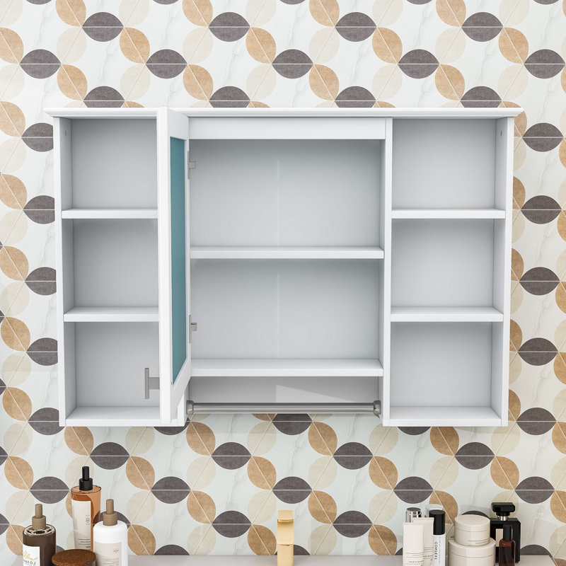 Armoire de salle de bain murale 3-en-1 avec tablette réglable et miroir haute définition, Blanc