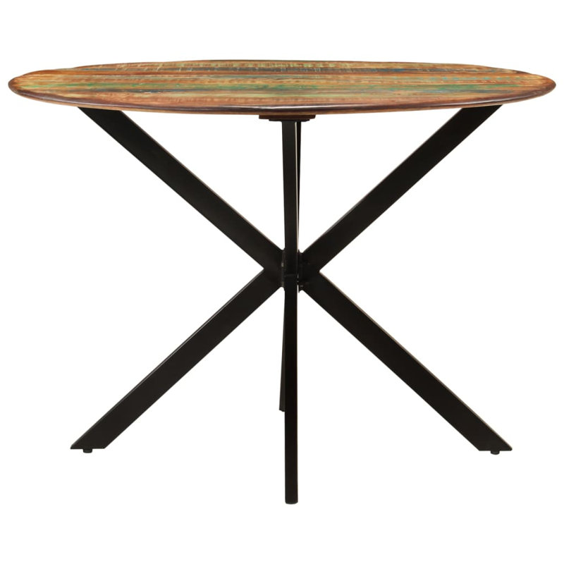 Altha Round Solid Wood Top Metal Base Dining Table, Dark Brown