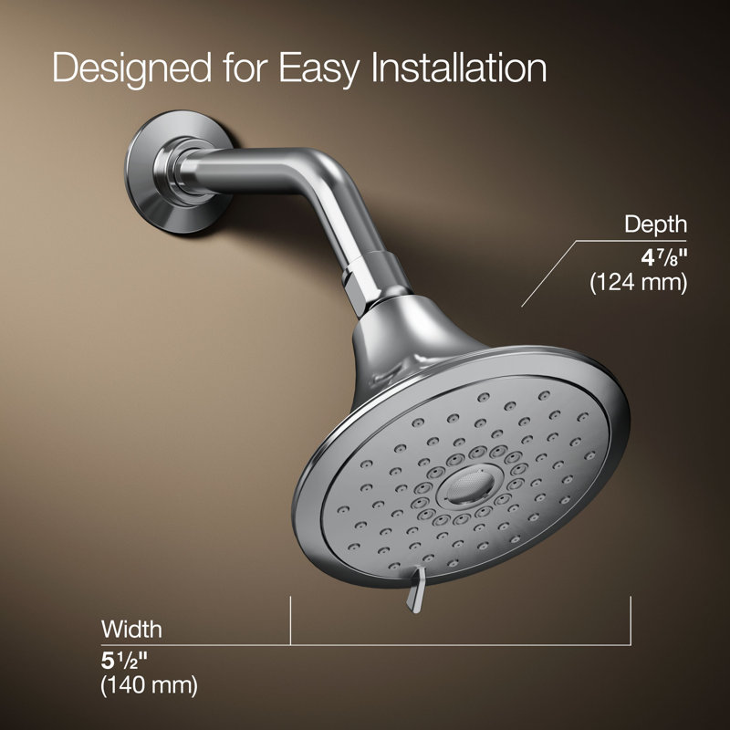 Kohler Forte 1.75 gpm Multifunction Wall Mount Showerhead, Three Spray Settings, 5.5" High Pressure Spray Head, 2.5 GPM
