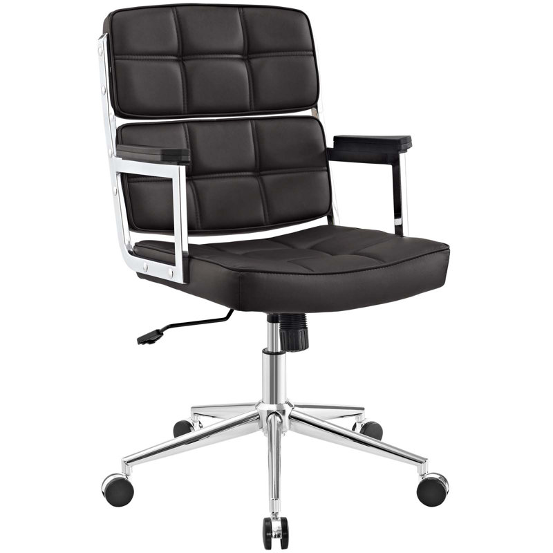 Chaise de bureau rembourrée en vinyle Portray, Brun