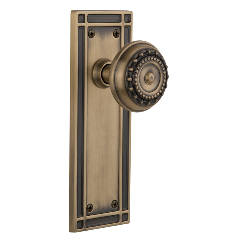 Mission Plate with Meadows Door Knob, 2 3/8", Antique Brass