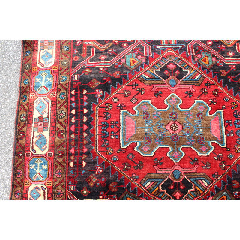 Tapis rouge tribal rétro fait à la main 5X9