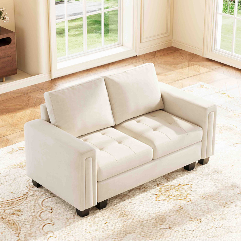 Shavera 59.8'' Wide Velvet Small Sofa Love-seat Couch Apartment Sofa Hallway Sofa, Beige