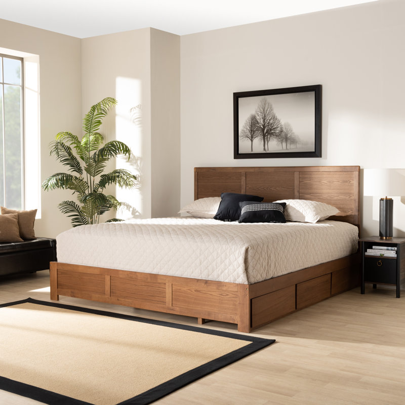 Solid Wood Platform Storage, King Bed, Ash Walnut 58.30'' H X 79.50'' W X 83.70'' L
