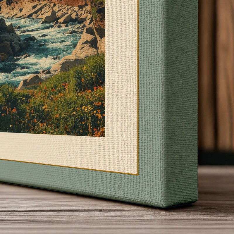 Mountain Valley at Sunrise Rustic - Wrapped Canvas, 18x12 - 45.7 x 30.5 cm, Sage Border