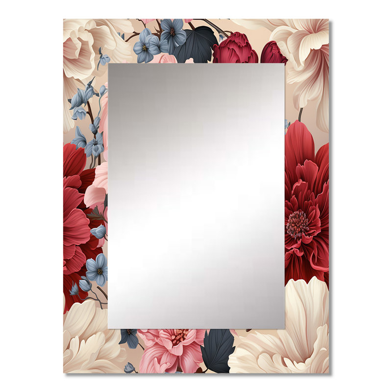 Motif botanique de pivoines Renaissance rose foncé - miroir floral, 32 po x 24 po