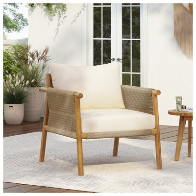 Méridienne d'extérieur moderne de 28 po avec structure en bois massif et coussins imperméables - Élégante terrasse pour le jardin et le balcon