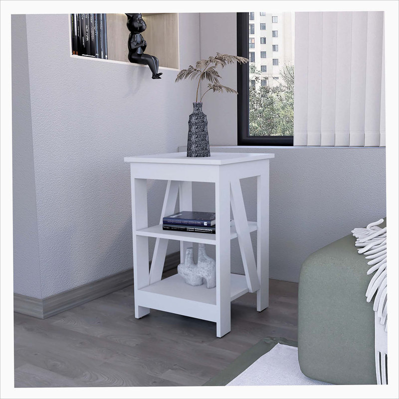 Table avec 2 tablettes, Blanc / Blanc