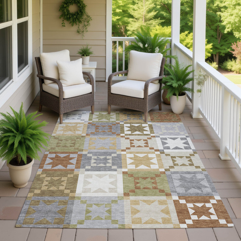 Machine Washable Indoor/Outdoor Chantille ACN2538 Patchwork Rug, Gray, Rectangle 5' x 7'6"