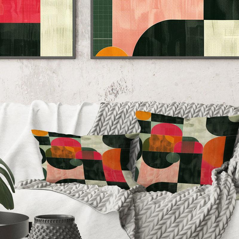 Coussin décoratif rose et noir Mid-Century géométrique I - couleurs Mid-Century, H 18 po x l 18 po