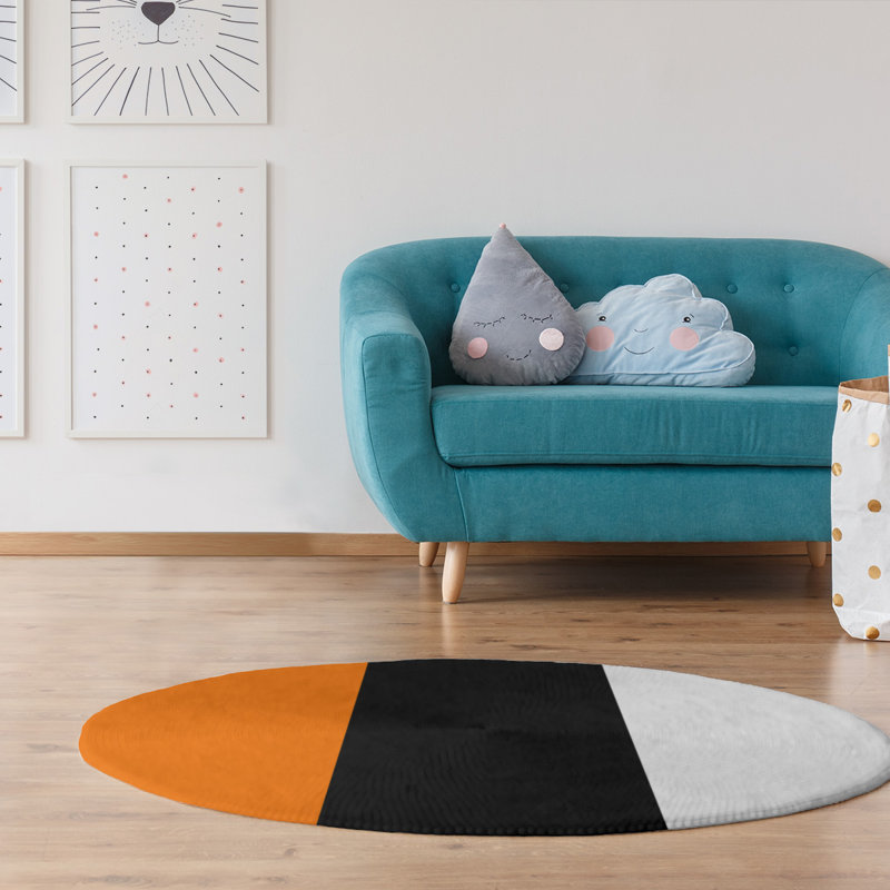 Tapis orange/noir, Rond 5 pi