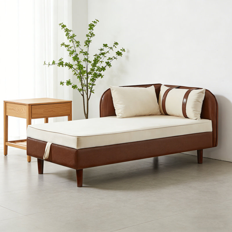 Canapé de 65 po avec rangement en polyuréthane brun et velours beige