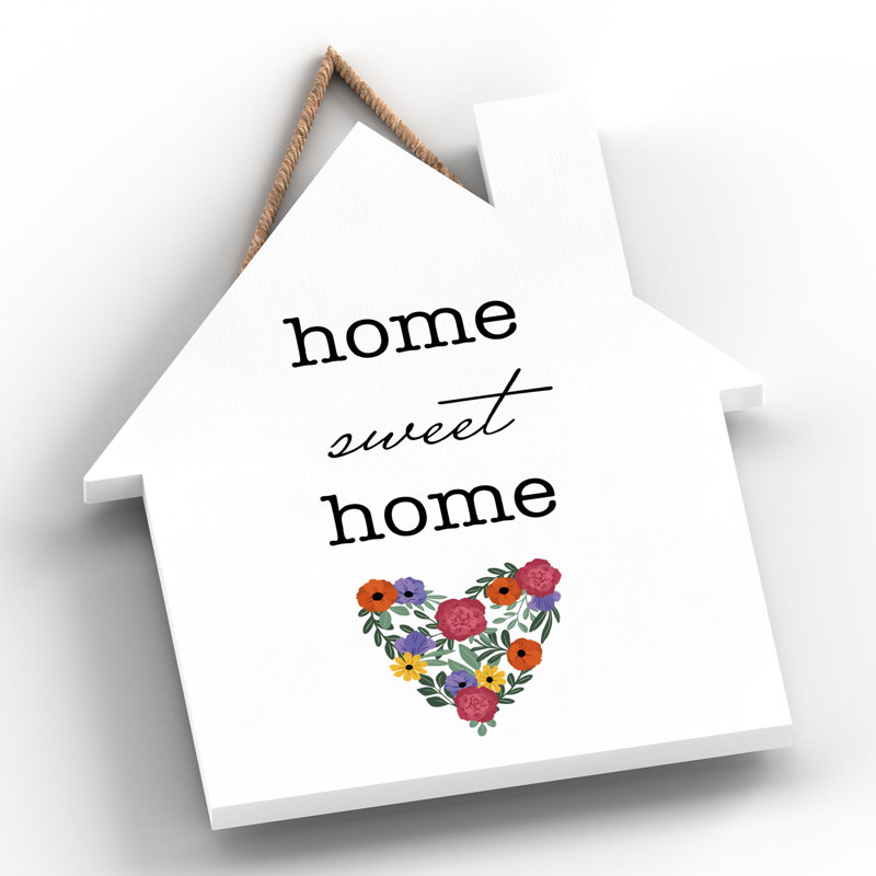 Home Sweet Home House Wooden Hanging Plaque, 18.5cm H x 16cm W x 0.9cm D