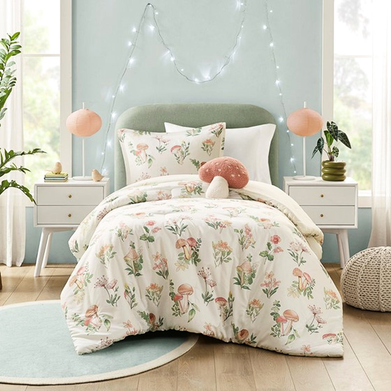 Édredon double / grand, champignon floral, literie de traitement et imprimé floral, lavable