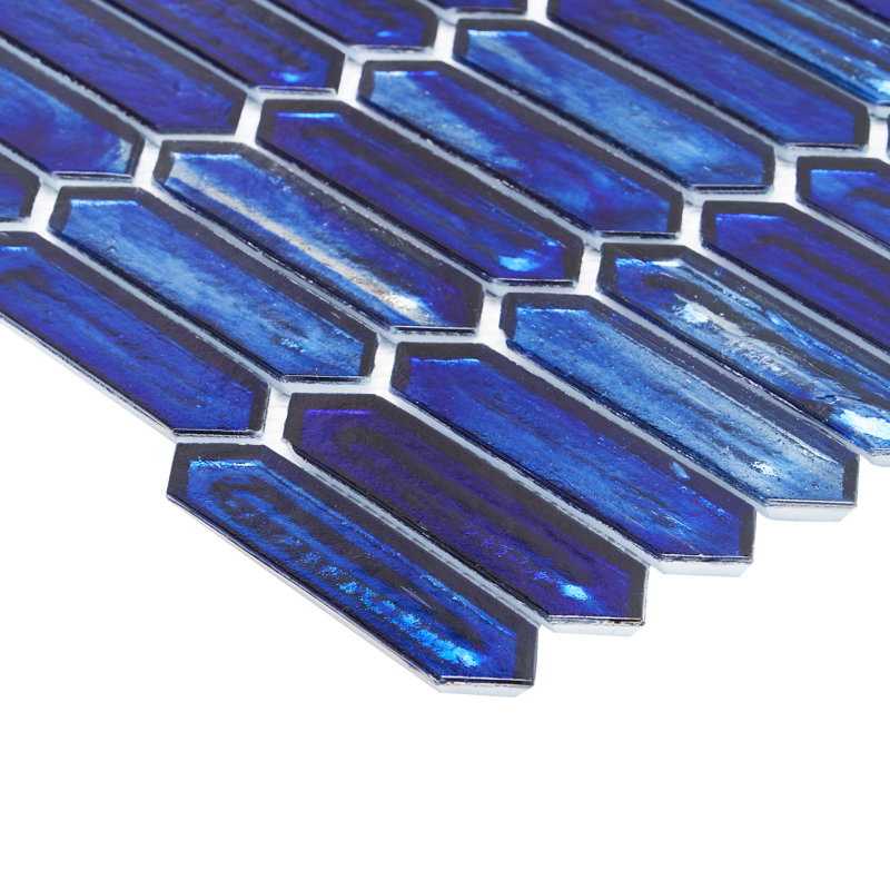 Fractal Picket 10.42" W x 11.81" L Glass Mosaic Wall Tile (0.85 sq. ft. / sheet), Cobalt Ice