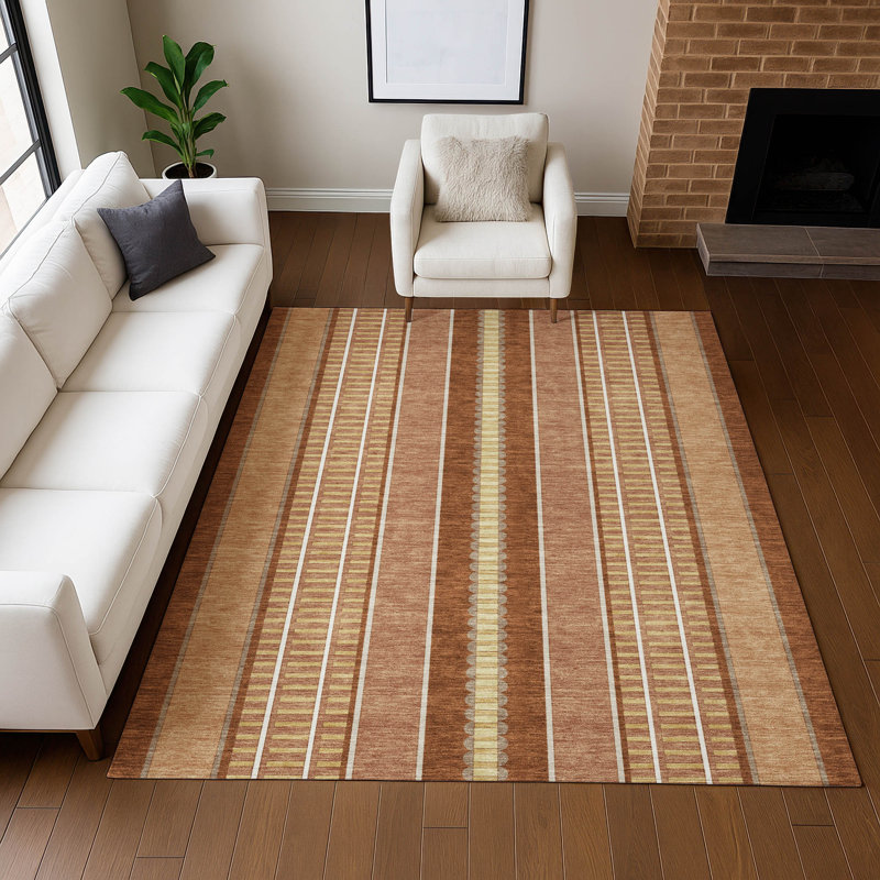 Machine Washable Indoor/Outdoor Chantille ACN2681 Stripes Rug, 3' x 5', Paprika