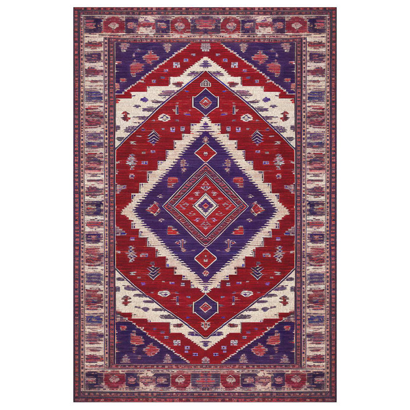 Moroc Collection Digital Print Cotton-Polyester Red Purple Moroccan Rug, Runner 3'4" x 9'11"