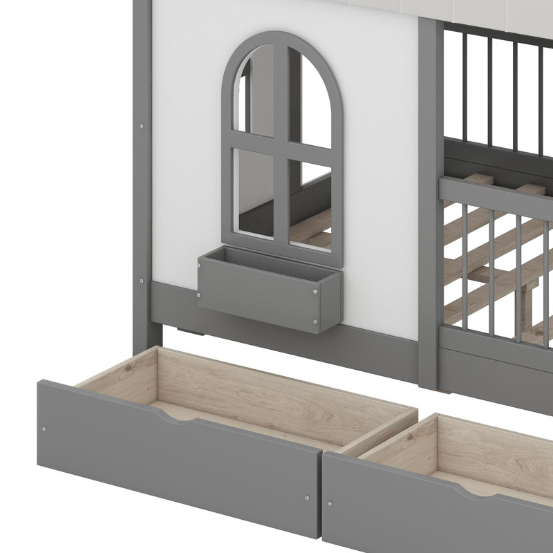 Lit maison avec grands tiroirs, Gris