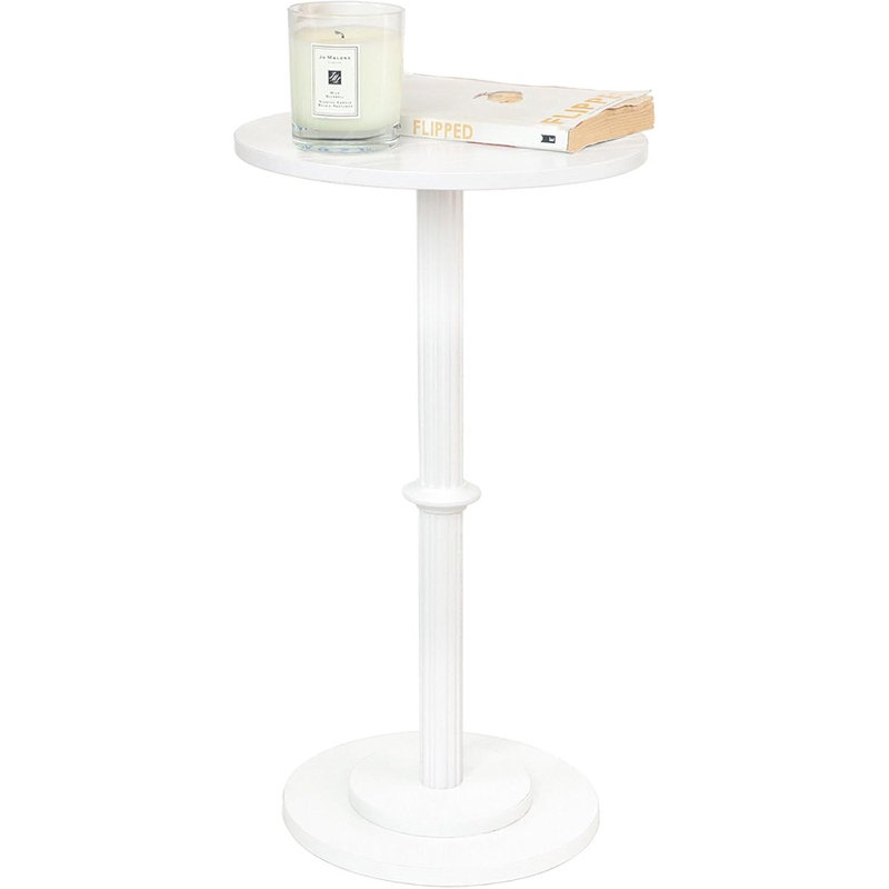 Table d'appoint ronde moderne pour petits espaces avec pieds en bois cannelé (blanc)