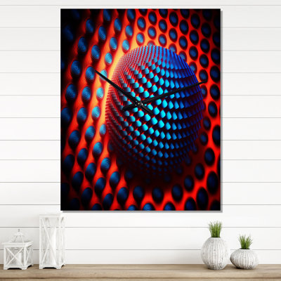 Portals Moire Matrix In Red And Blue - Geometric Modern Wall Clock