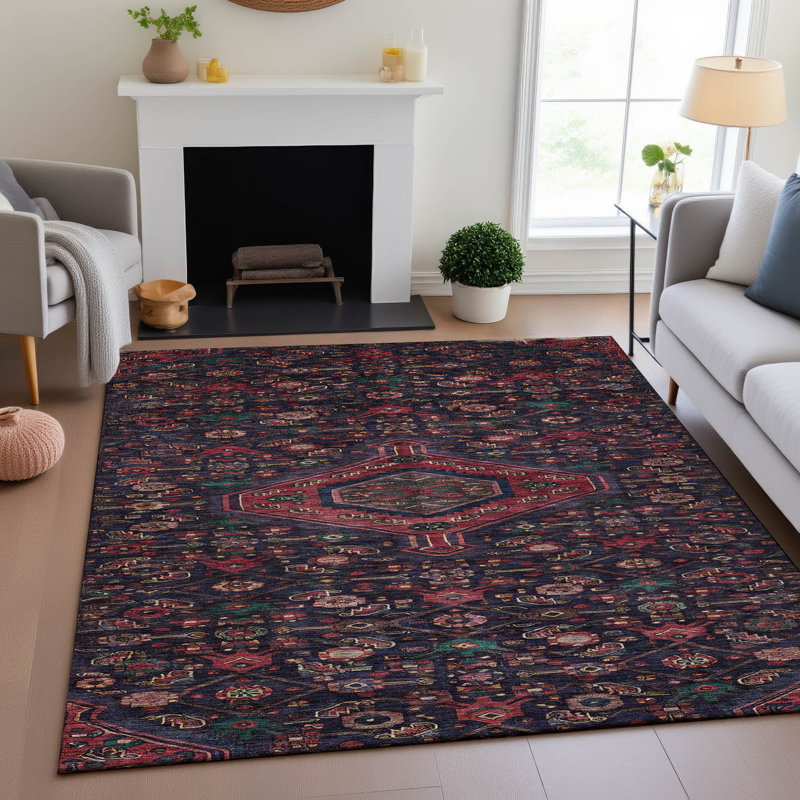 Premium Machine Washable Larock AMF1225 Medallion Rug, Rectangle 10' x 14'