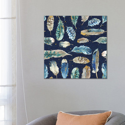Indigold Feathers Indigo 1 Piece Wrapped Canvas Painting