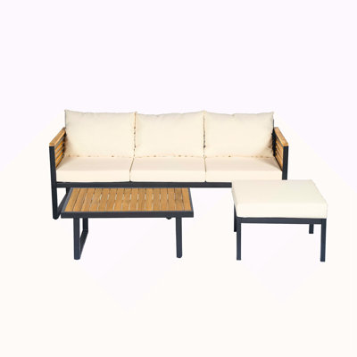 Outdoor 3-Piece Acacia Wood And Metal Patio Sofa Set