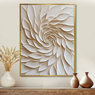 White And Cream Floral Spiral - Abstract Botanicals Print Wall Art