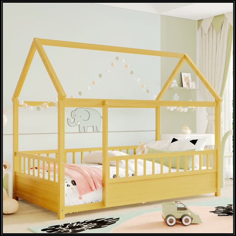 Twin Size Floor Wooden Bed, Twin