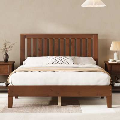 Solid Wood Bed With Grille Headboard